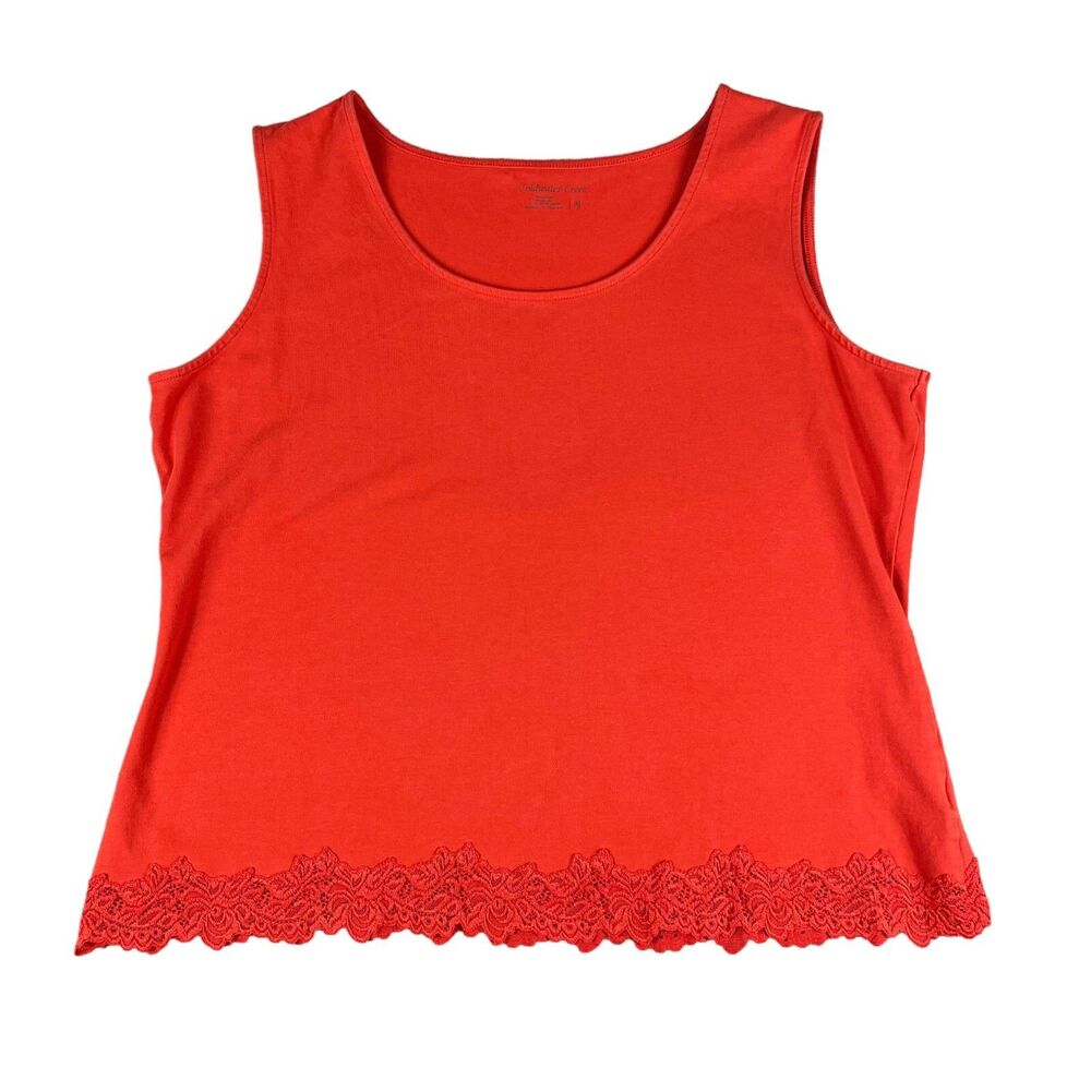 Coldwater Creek Tank Top Women's Extra Large Orange Sleeveless Lace Cotton Shirt